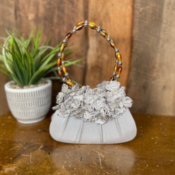 Grey Satin Evening Clutch - Picture 1 of 9